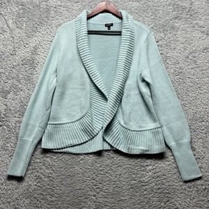 Talbots Sweater Cardigan Womens Large Blue Lambswool Blend Shawl Collar Open